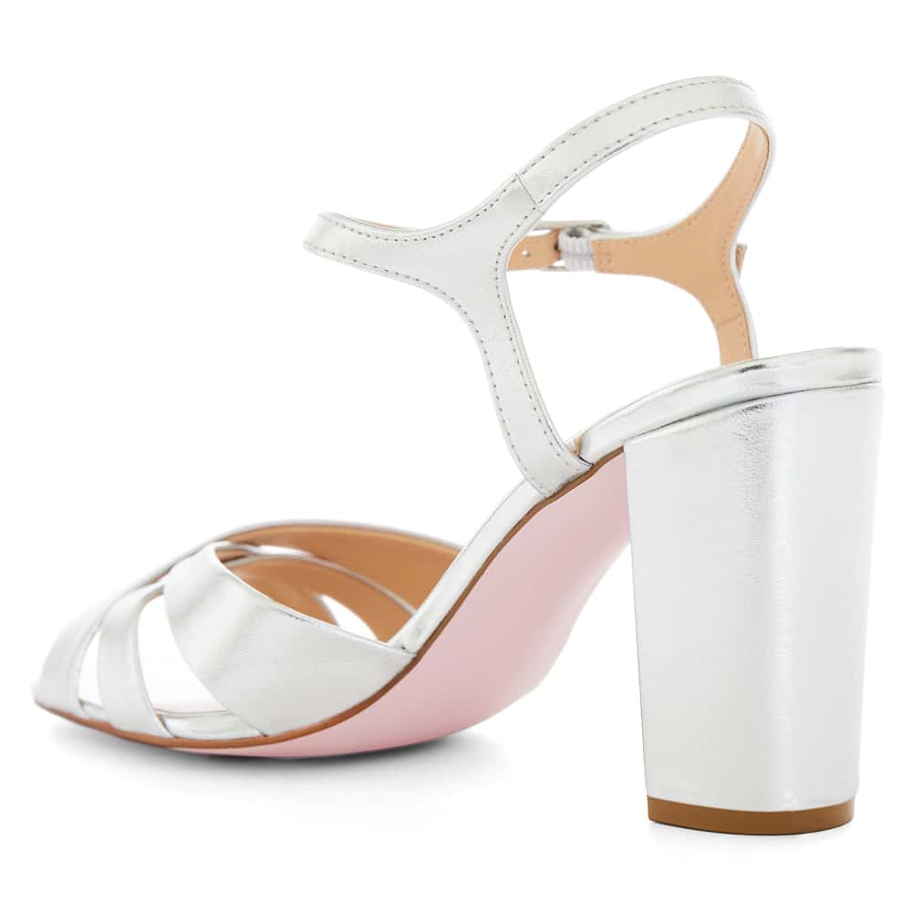 Audrey Heel in Silver Metallic Leather