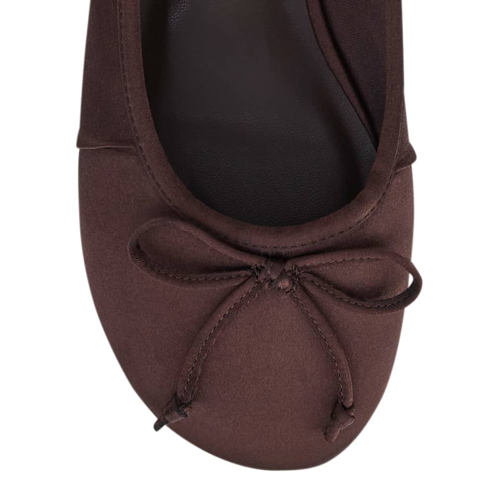 Beatrice Ballet Flat in Chocolate Satin