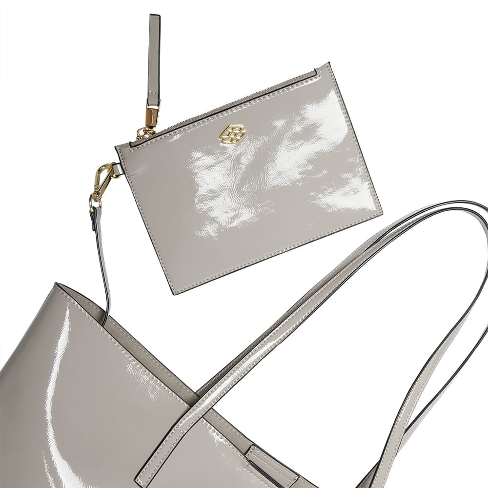 Joelle Tote in Grey Crinkle Patent Patent