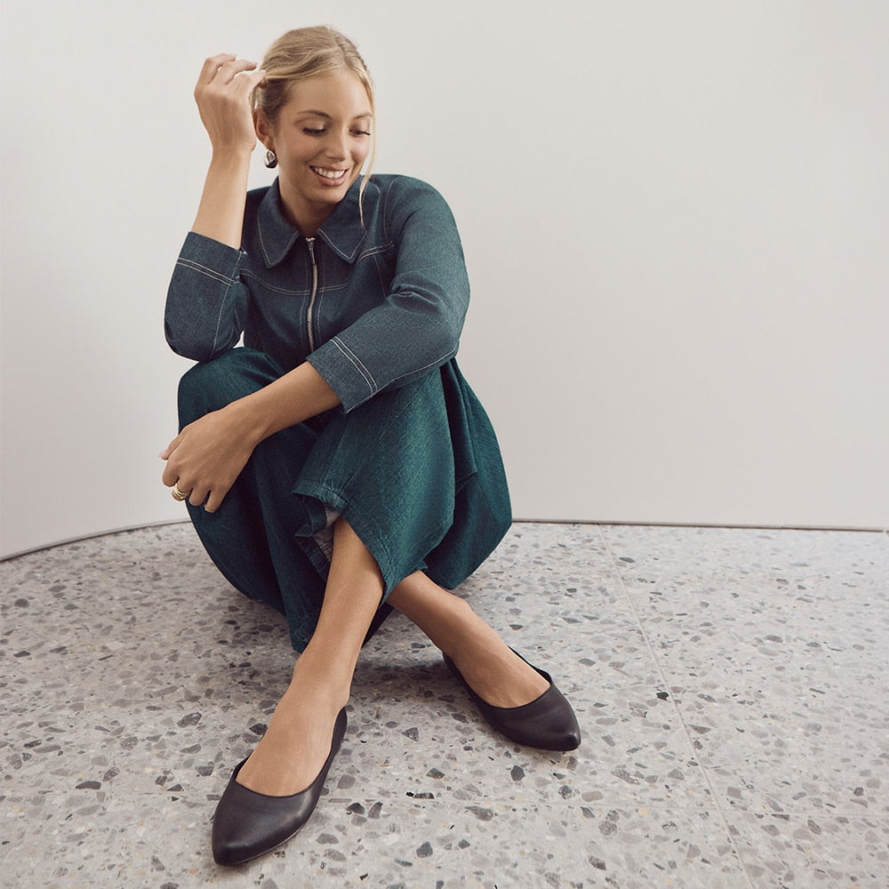 Joyce Ballet Flat in Black Smooth