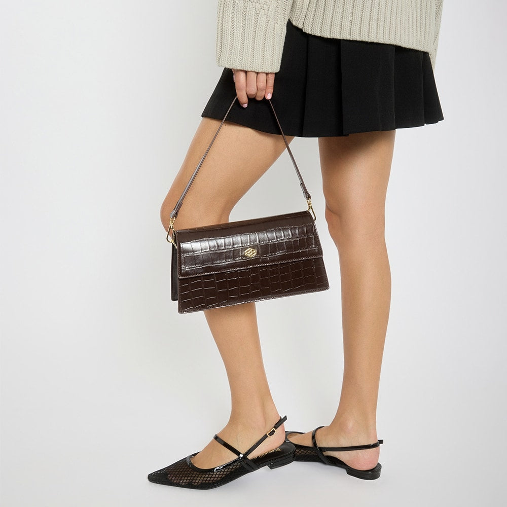 June Handbag in Chocolate Croc Croc