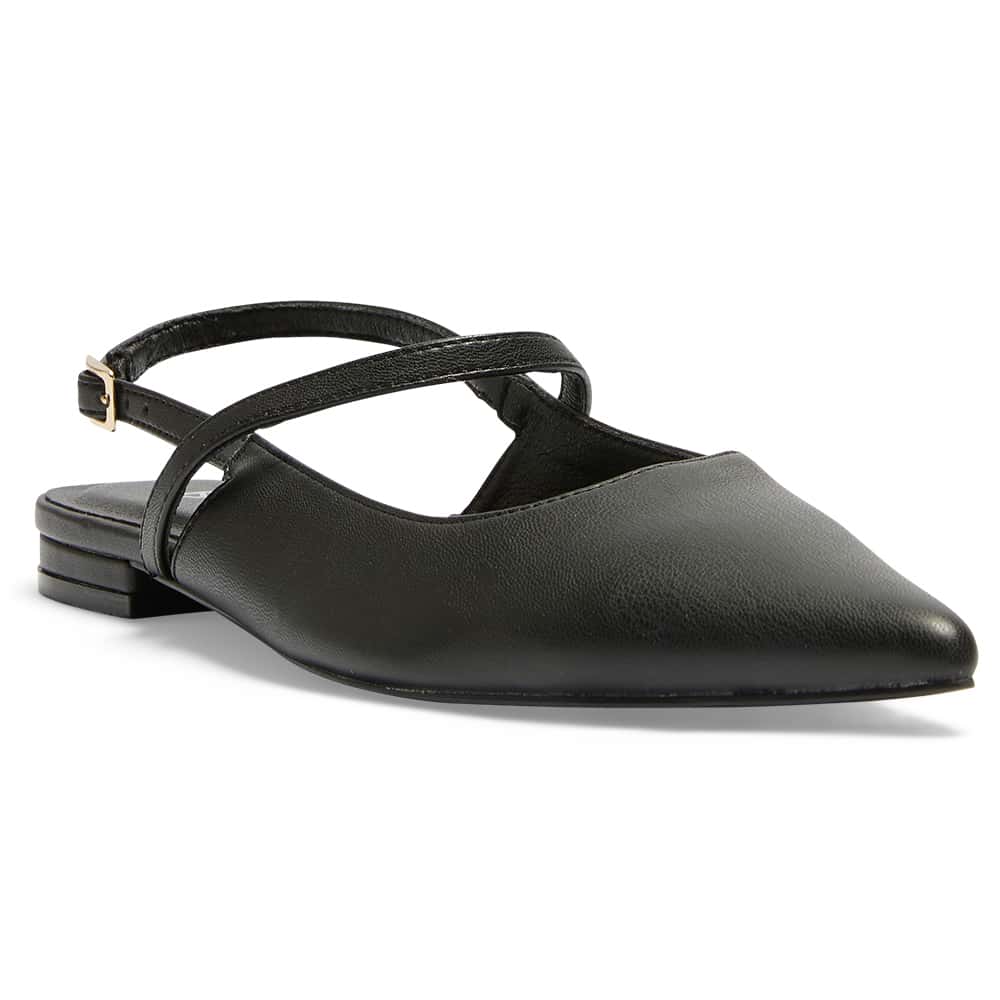 Katie Ballet Flat in Black Smooth