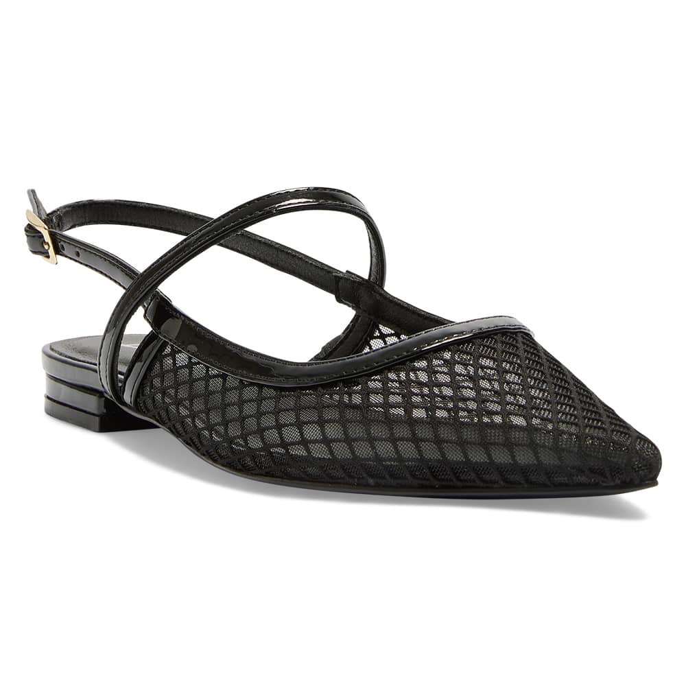 Kelsey Ballet Flat in Black Mesh Patent