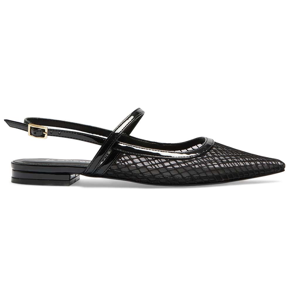 Kelsey Ballet Flat in Black Mesh Patent