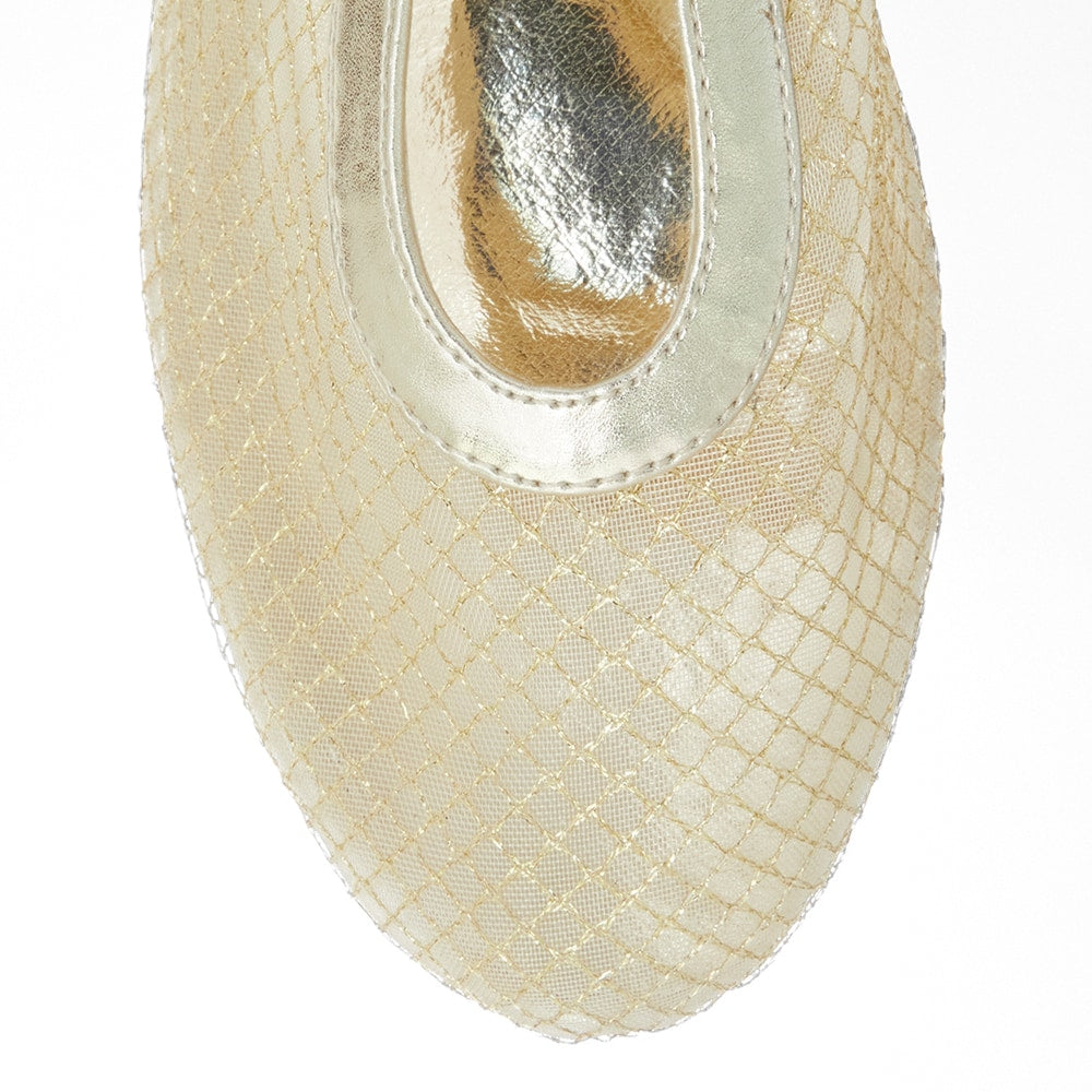 Reign Ballet Flat in Gold Mesh Mesh
