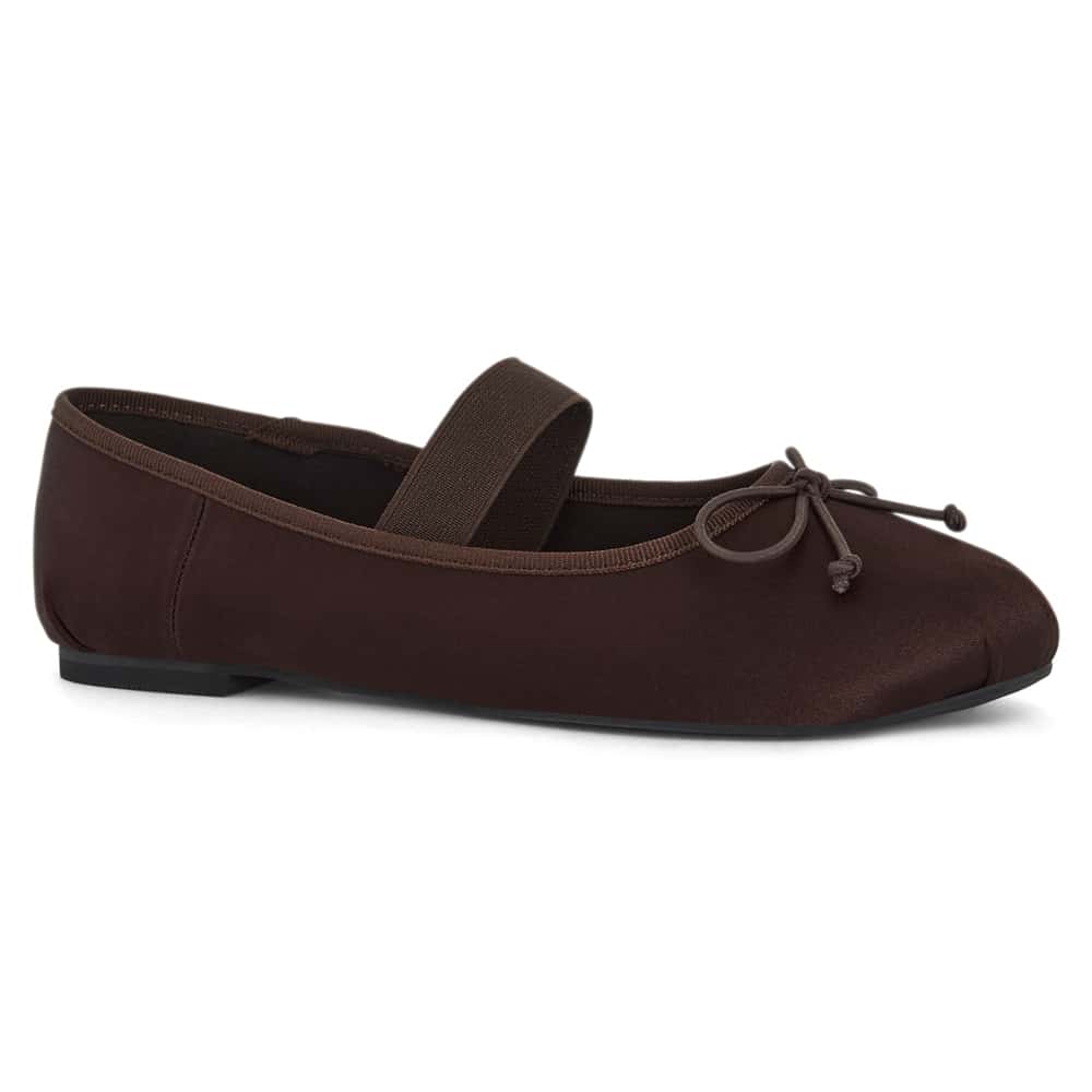 Rose Ballet Flat in Chocolate Satin Satin