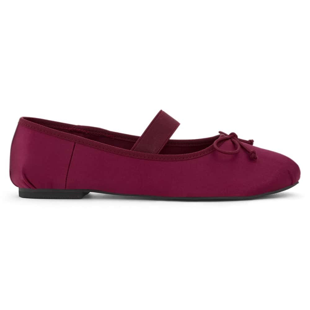 Rose Ballet Flat in Wine Satin Satin