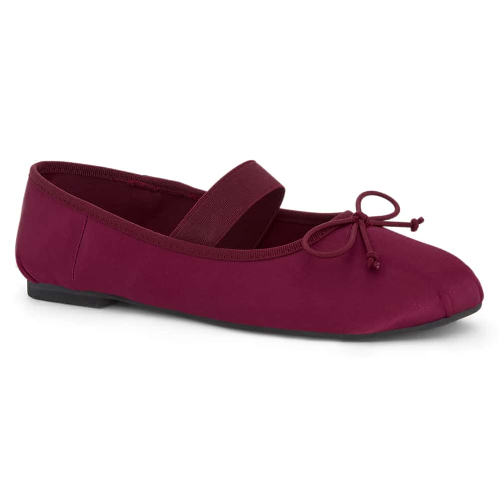 Rose Ballet Flat in Wine Satin Satin