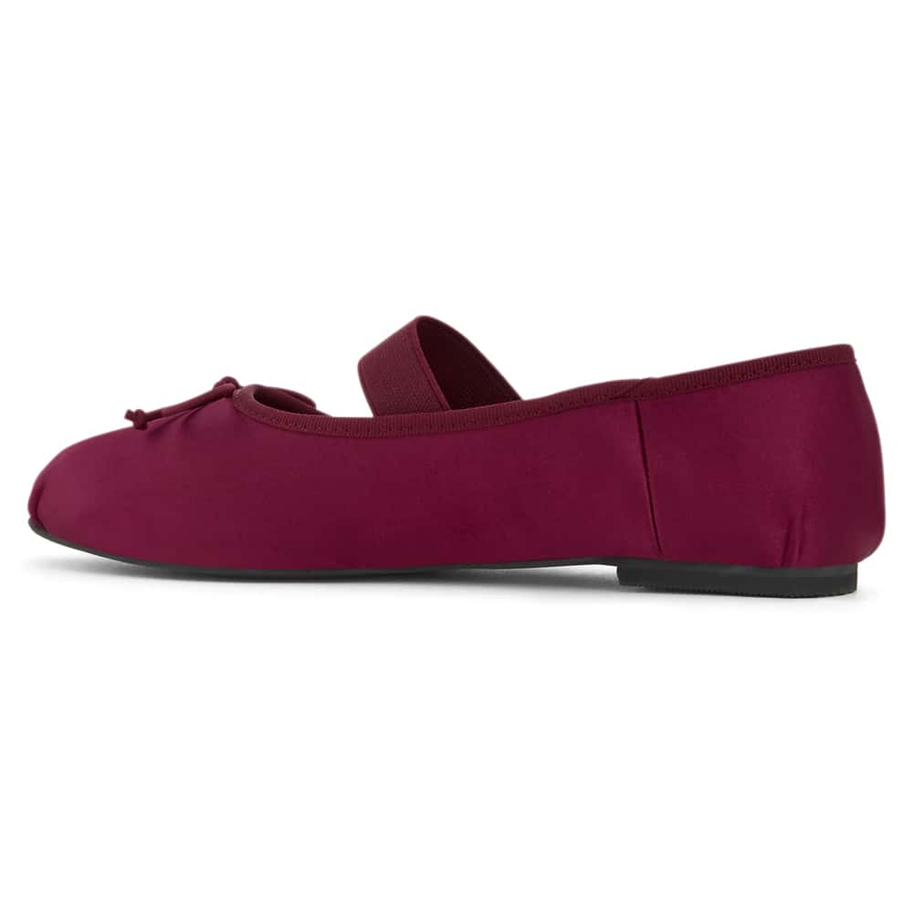 Rose Ballet Flat in Wine Satin Satin