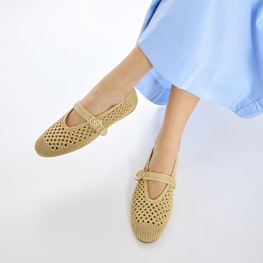 Tibet Ballet Flat in Beige Weave