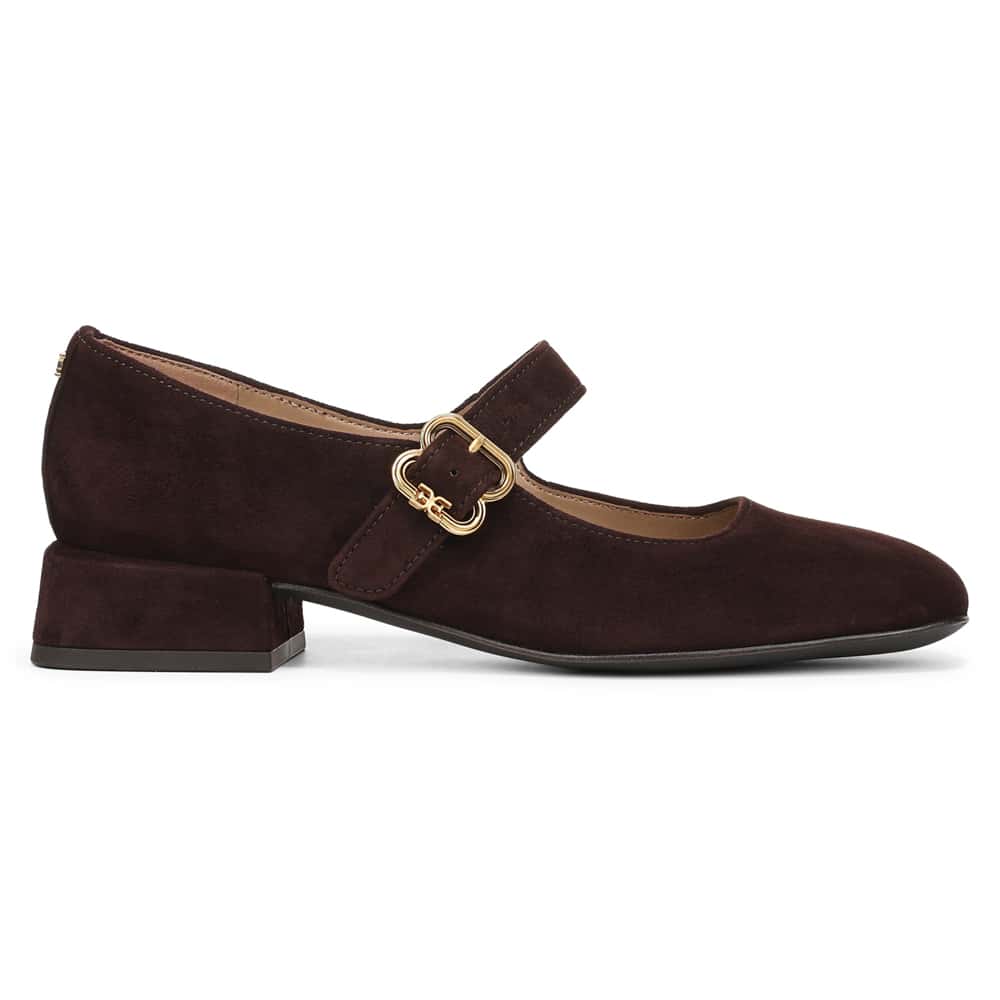 Betsey Heel in Cafe Noir Suede