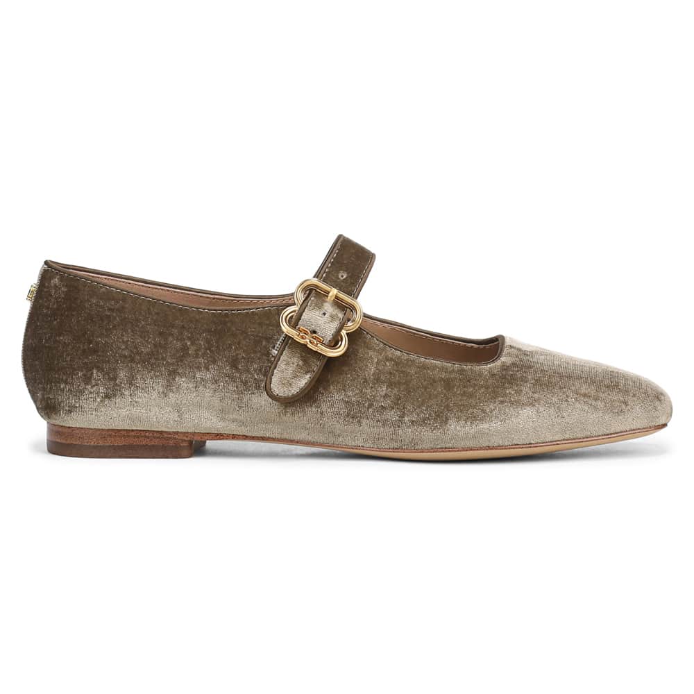 Michaela Ballet Flat in Dark Silver Sage Velvet Velvet