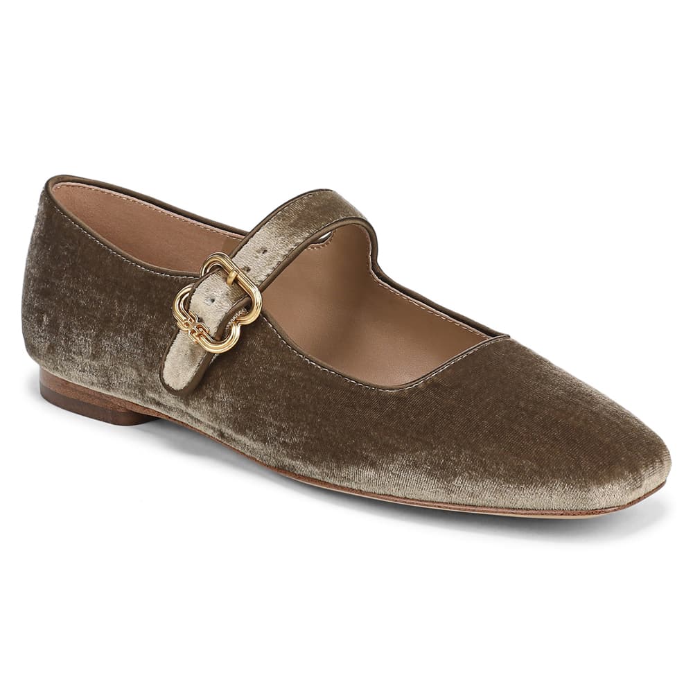 Michaela Ballet Flat in Dark Silver Sage Velvet Velvet