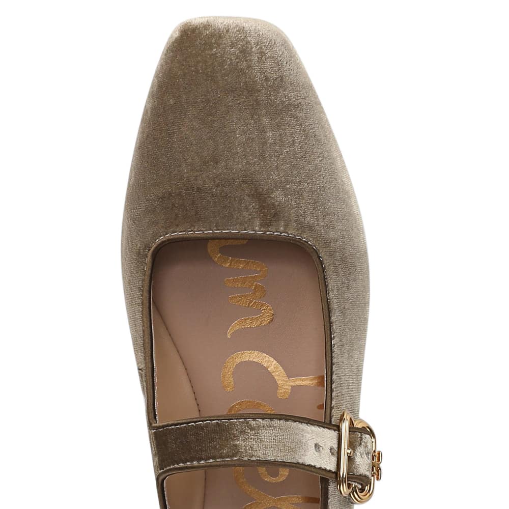 Michaela Ballet Flat in Dark Silver Sage Velvet Velvet