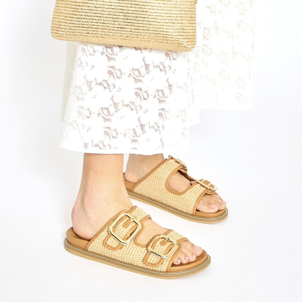 Byron Slide in Tan Raffia