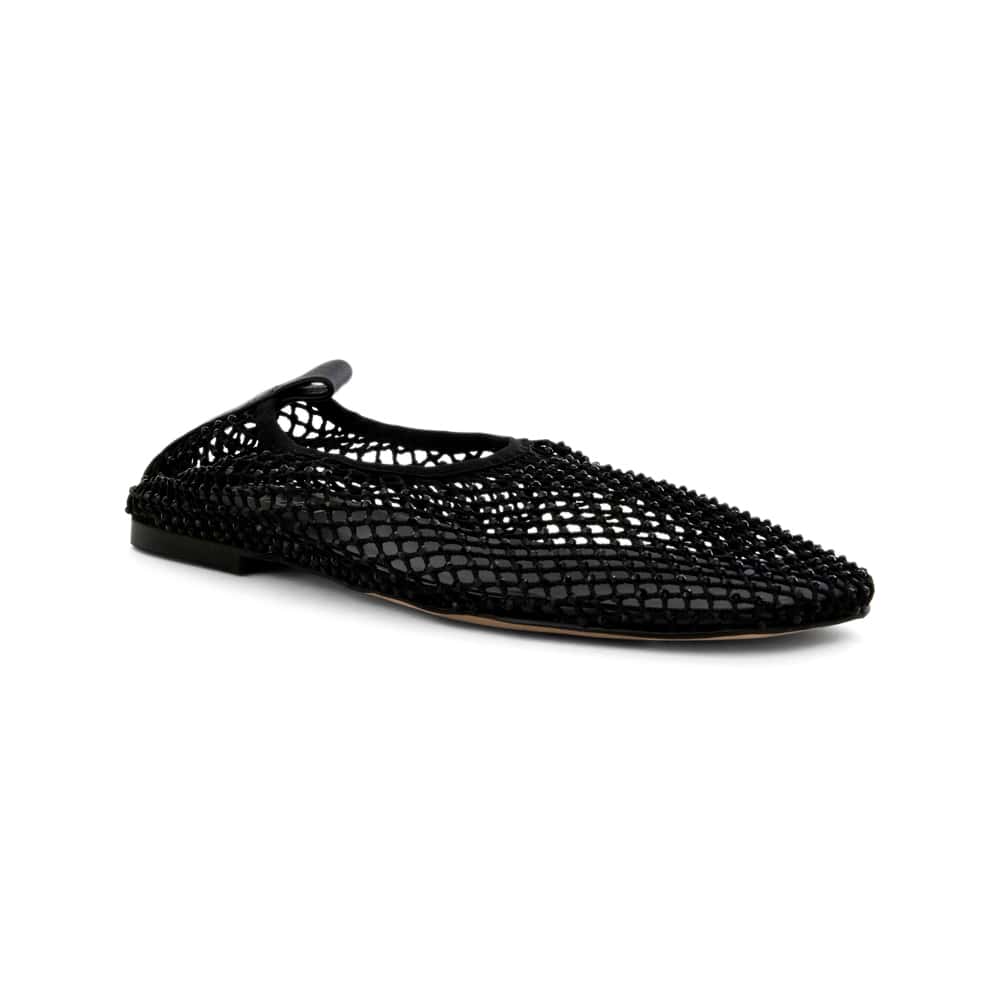 Glimmer Ballet Flat in Black Mesh Diamante Mesh