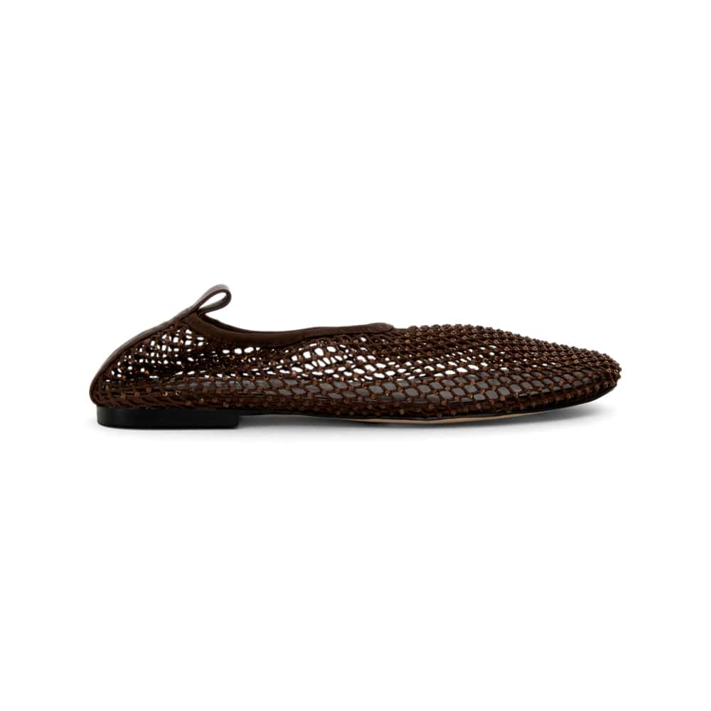 Glimmer Ballet Flat in Chocolate Mesh Diamante Mesh