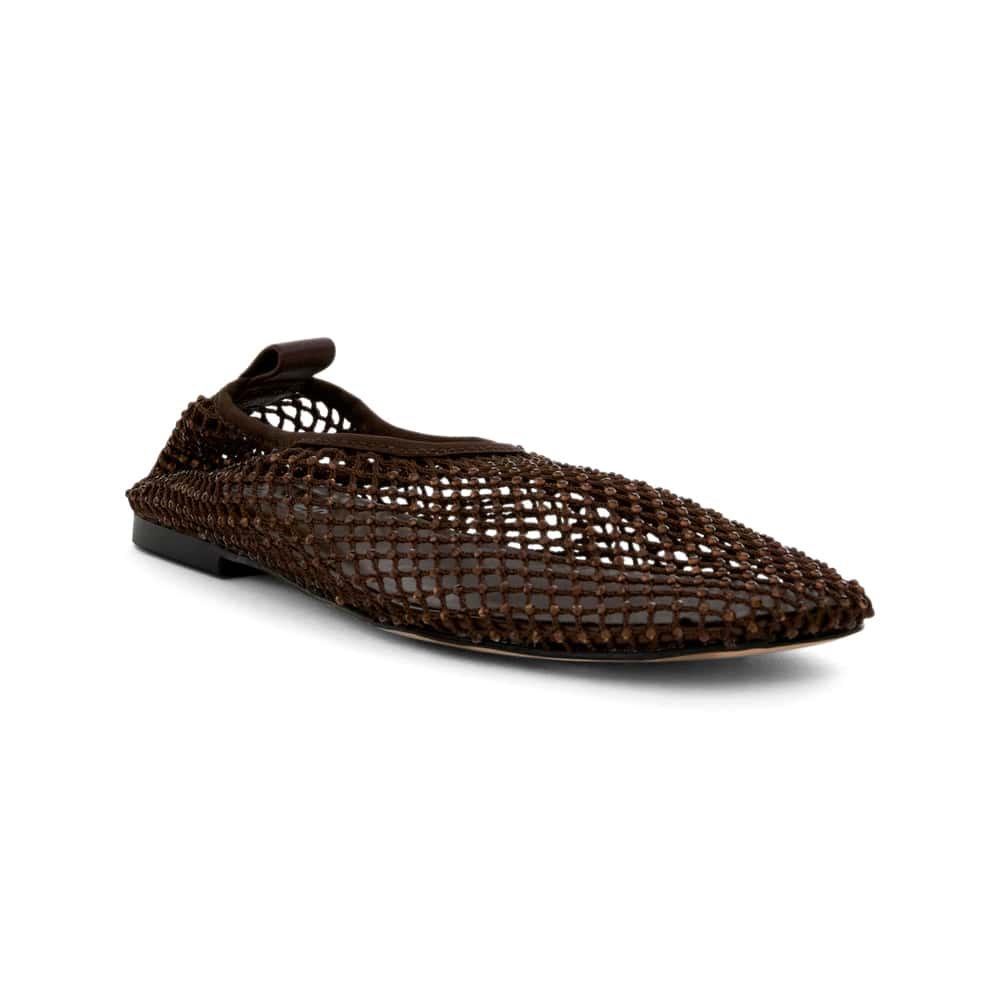 Glimmer Ballet Flat in Chocolate Mesh Diamante Mesh