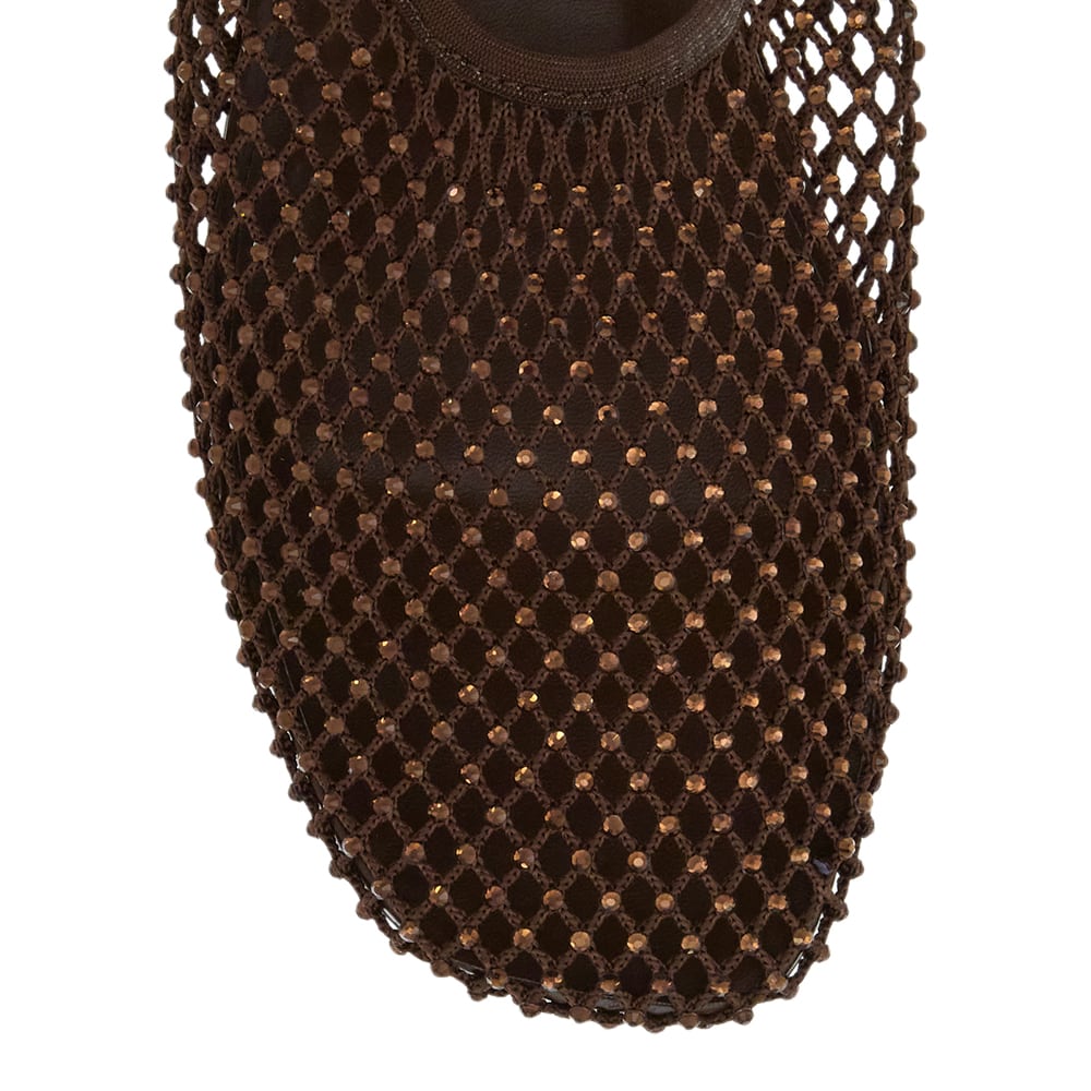 Glimmer Ballet Flat in Chocolate Mesh Diamante Mesh