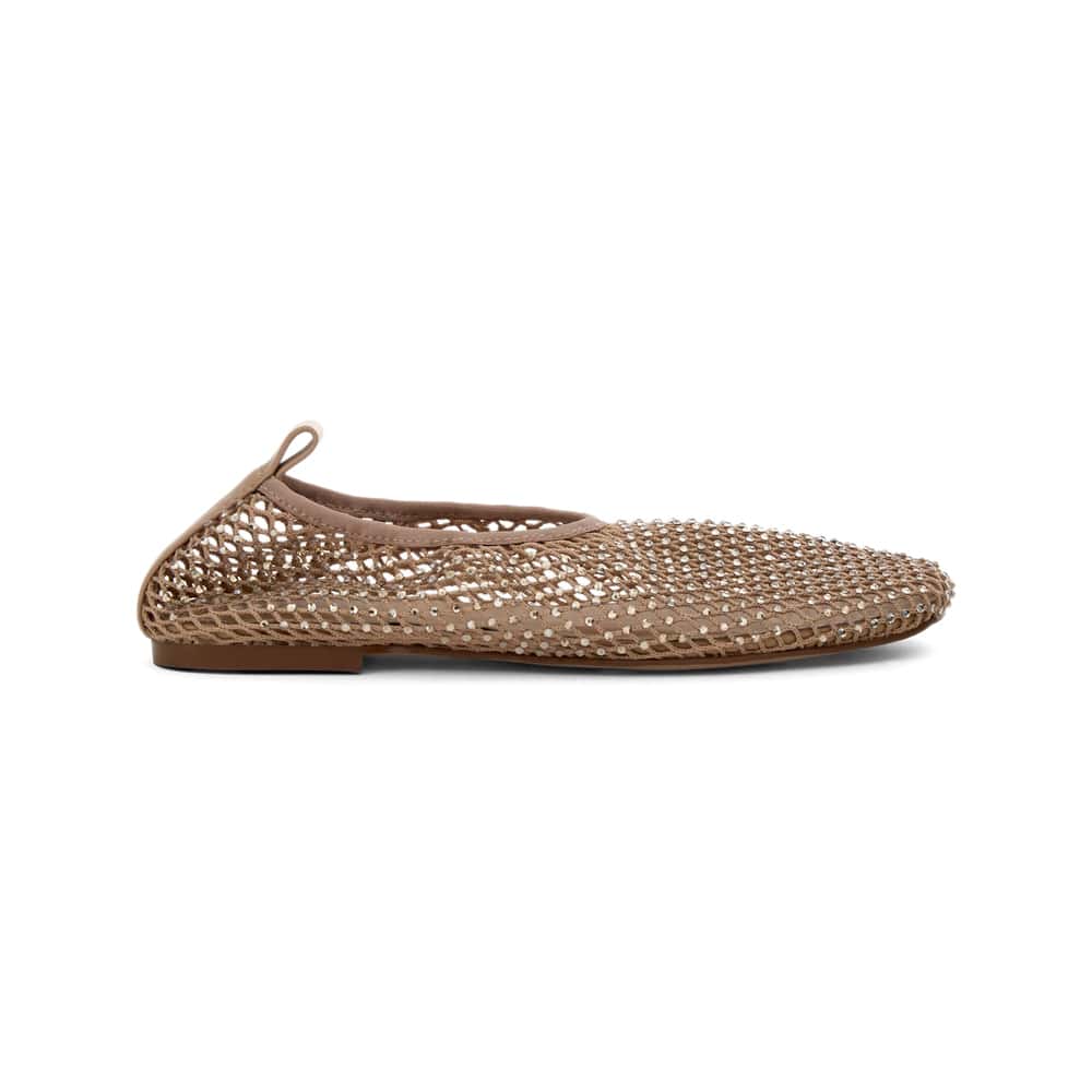 Glimmer Ballet Flat in Nude Mesh Diamante Mesh