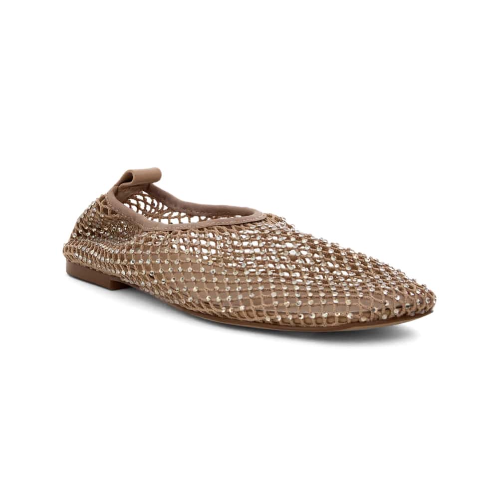 Glimmer Ballet Flat in Nude Mesh Diamante Mesh