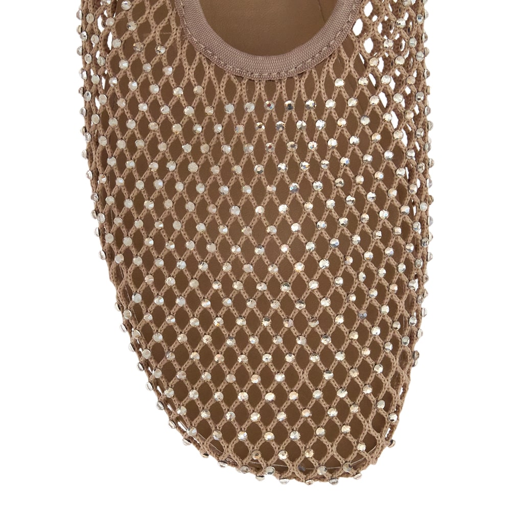 Glimmer Ballet Flat in Nude Mesh Diamante Mesh