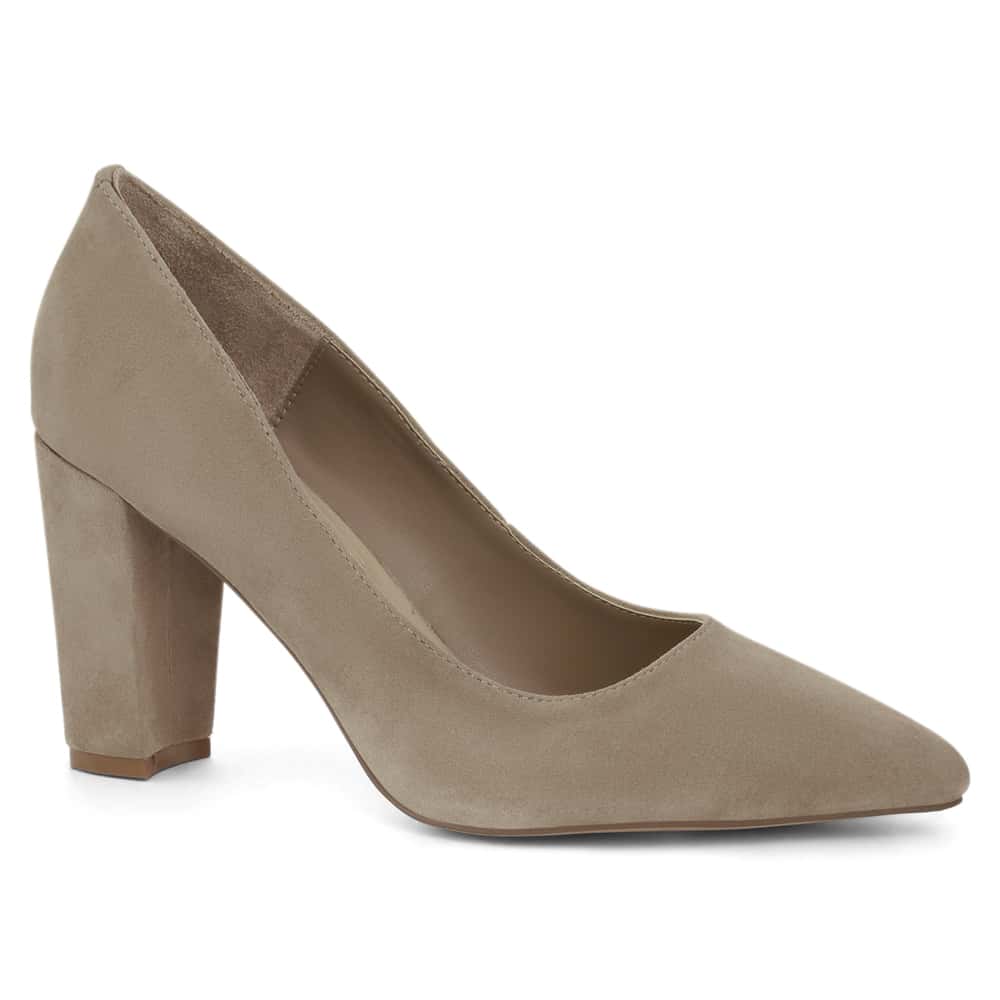 Lyric Heel in Taupe Suede