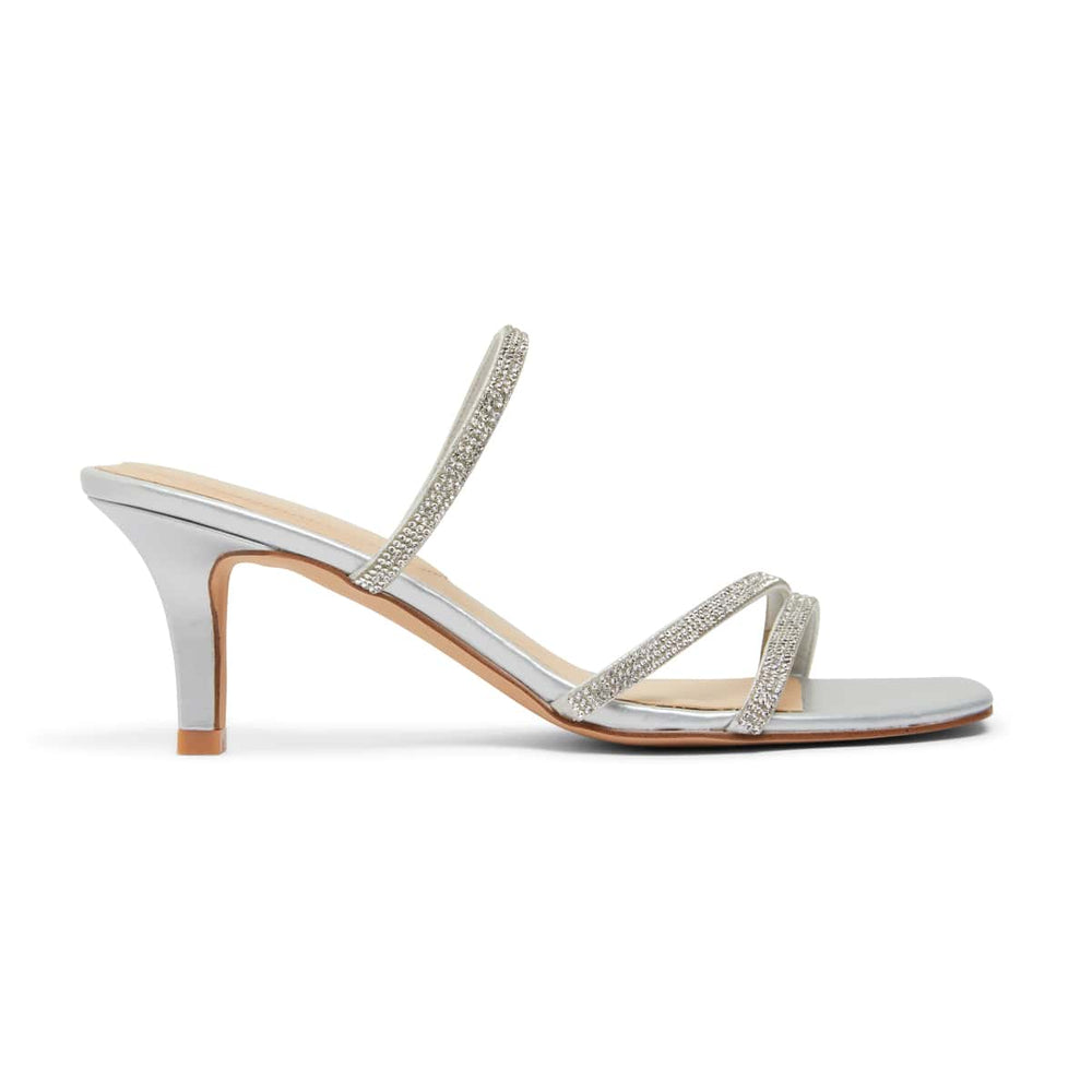 Marcy Heel in Silver Metallic Sparkle