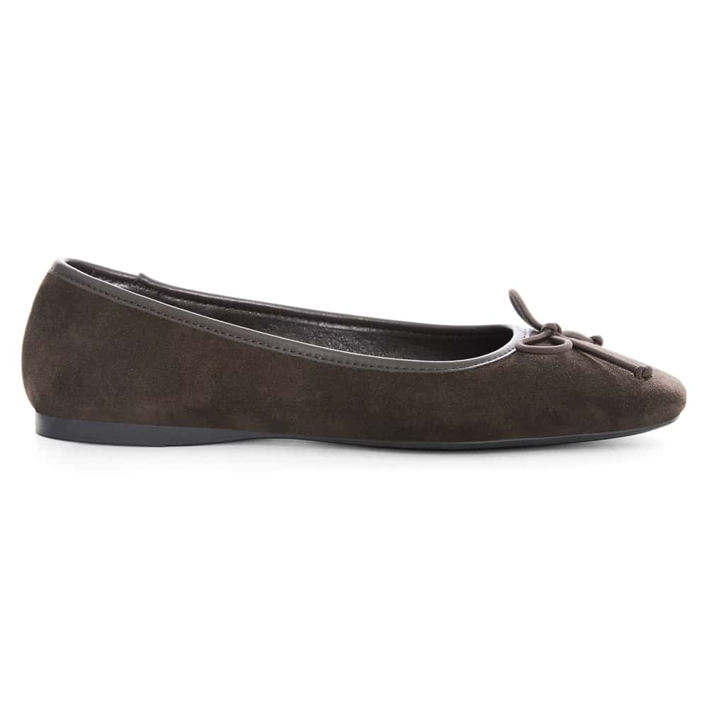 Maya Ballet Flat in Chocolate  Suede