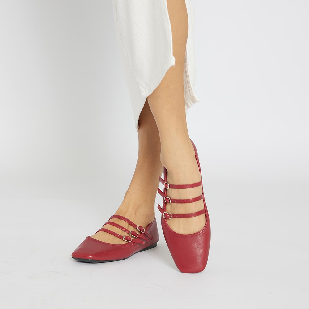 Millie Ballet Flat in Red Leather
