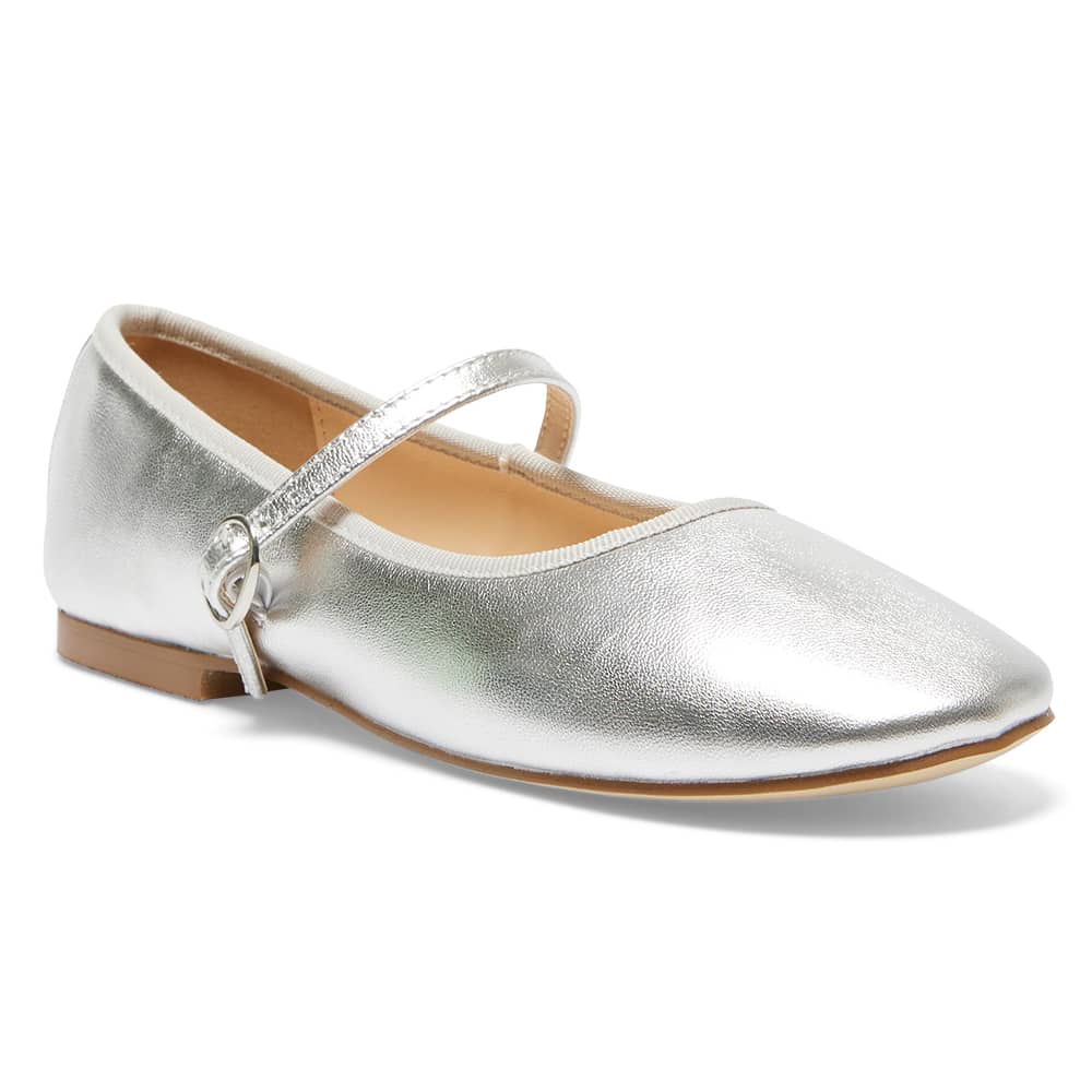 Molly Ballet Flat in Silver Metallic Leather