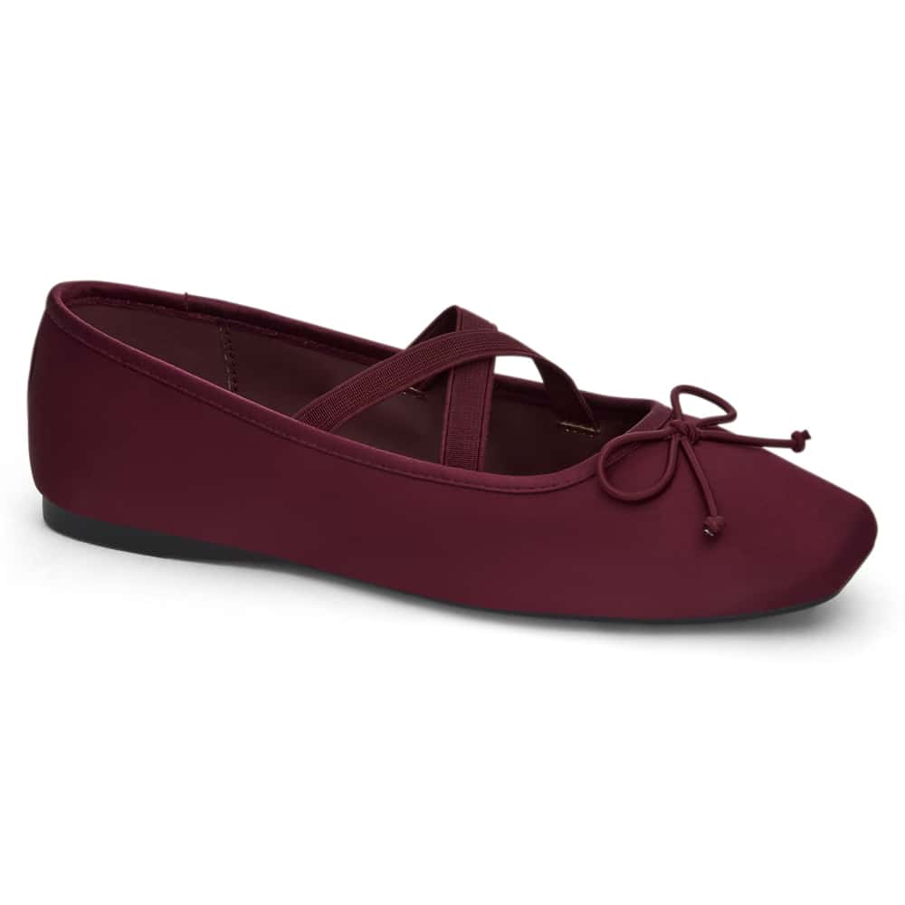 Monica Ballet Flat in Wine Satin