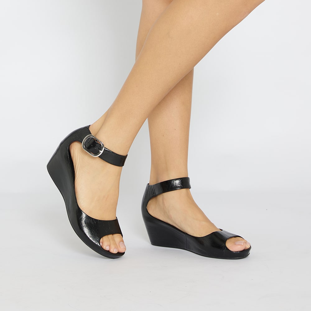 Pippa Wedge in Black Leather