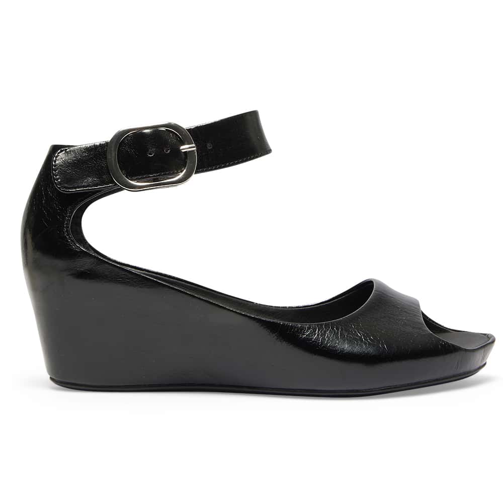 Pippa Wedge in Black Leather