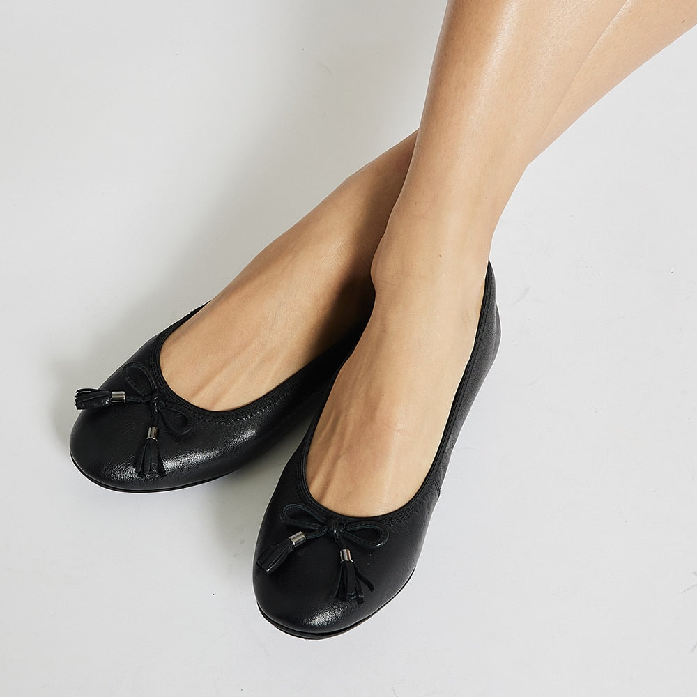 Prima Ballet Flat in Black Leather