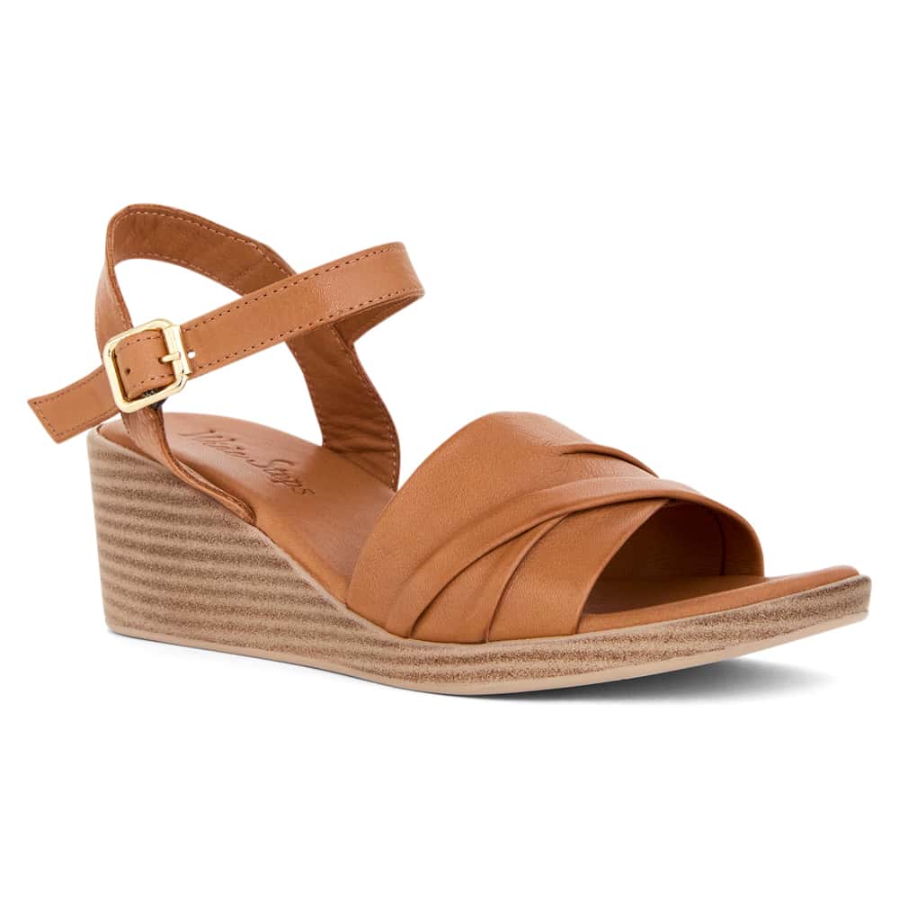 Celia Wedge in Tan Leather
