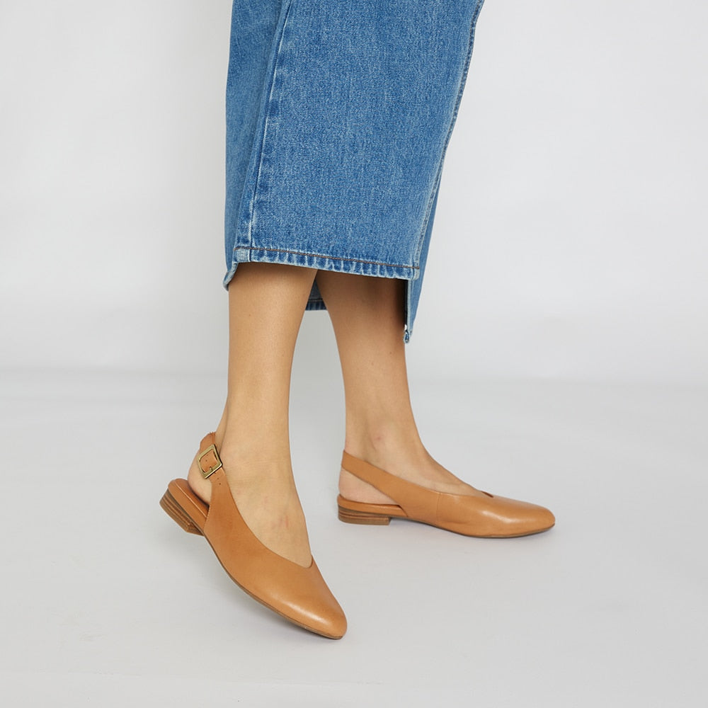 Delta Ballet Flat in Tan Leather