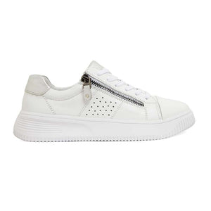 Wide Steps Novella Sneaker in White And Silver Leather