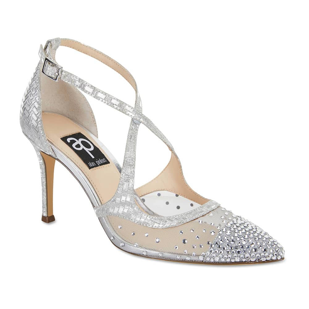 Candid Heel in Silver Glitter Satin