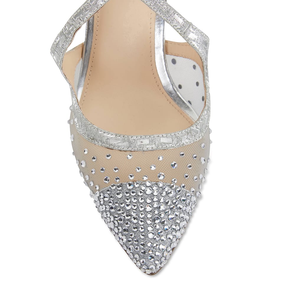 Candid Heel in Silver Glitter Satin