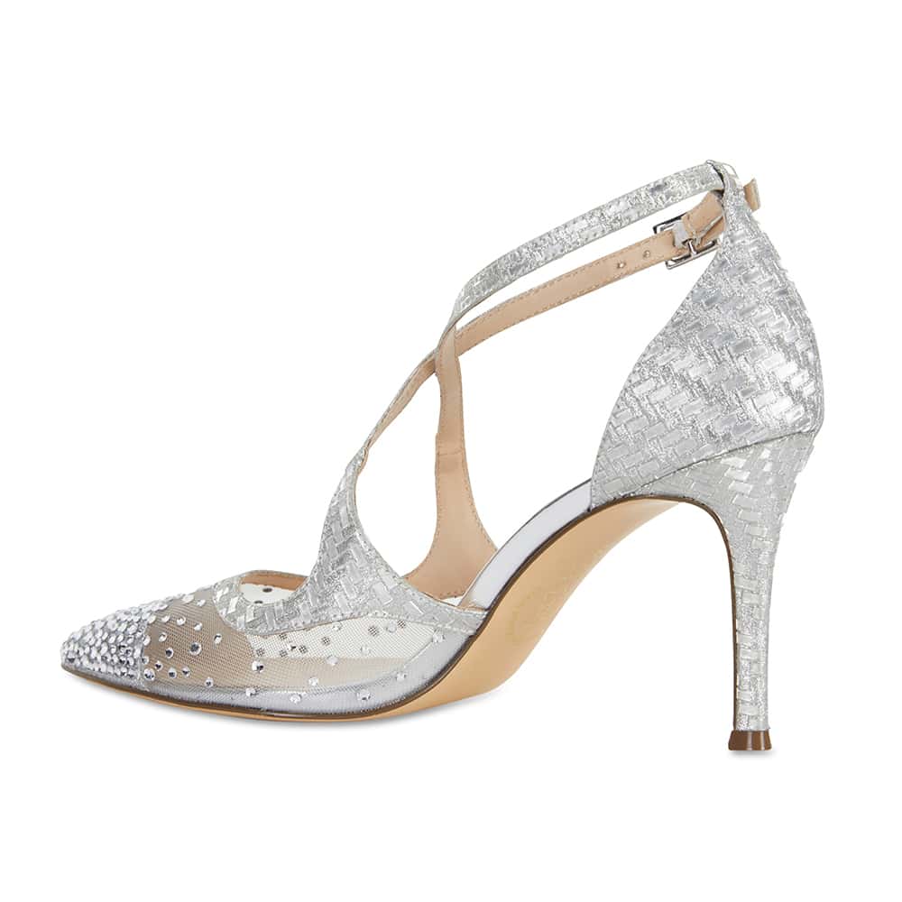 Candid Heel in Silver Glitter Satin