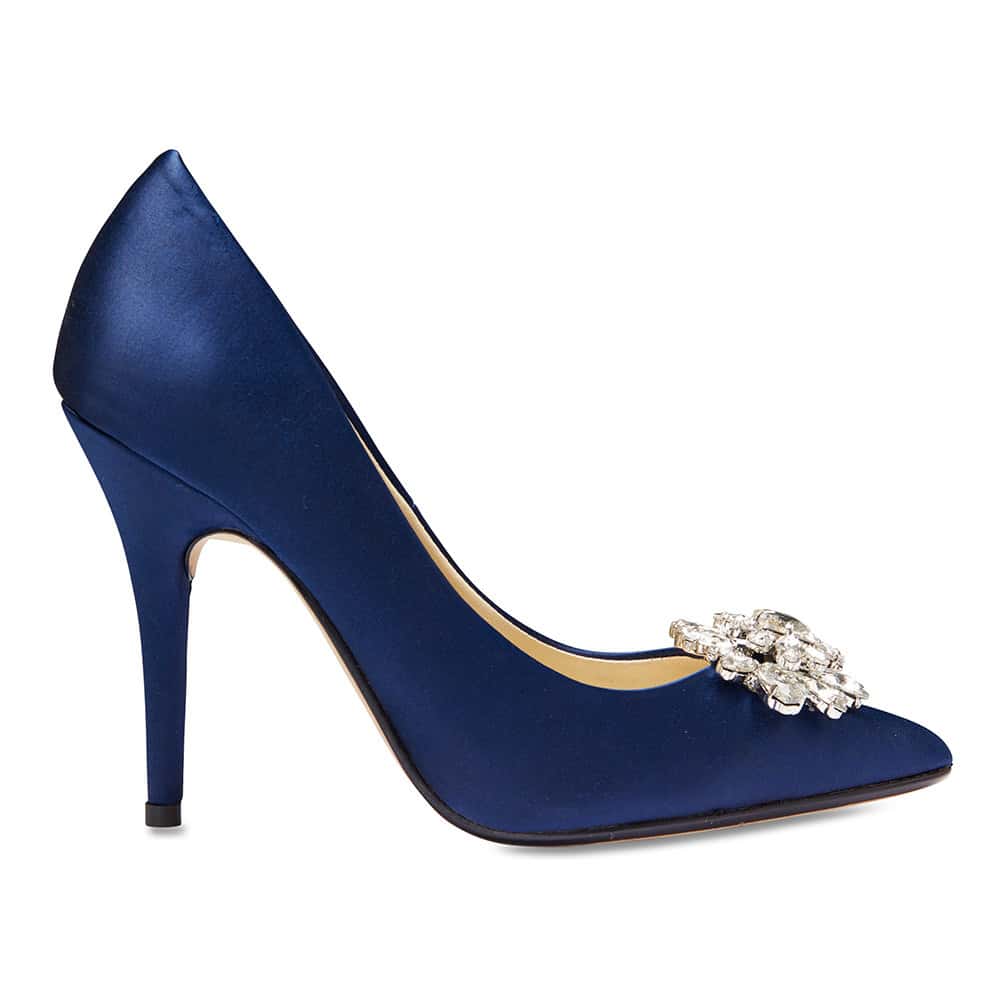 Keisha Heel in Bright Navy Satin