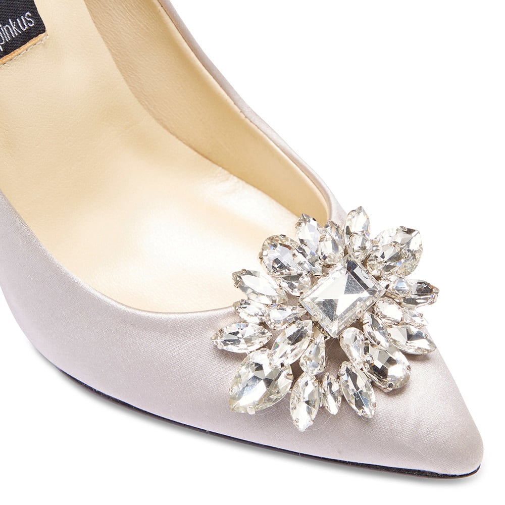 Keisha Heel in Silver Satin