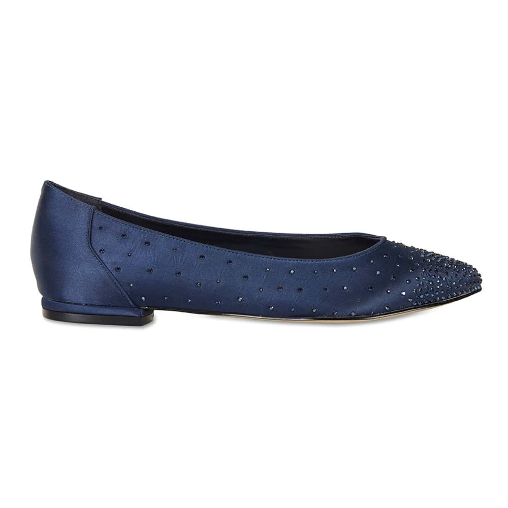 Glimmer Flat in Navy Satin