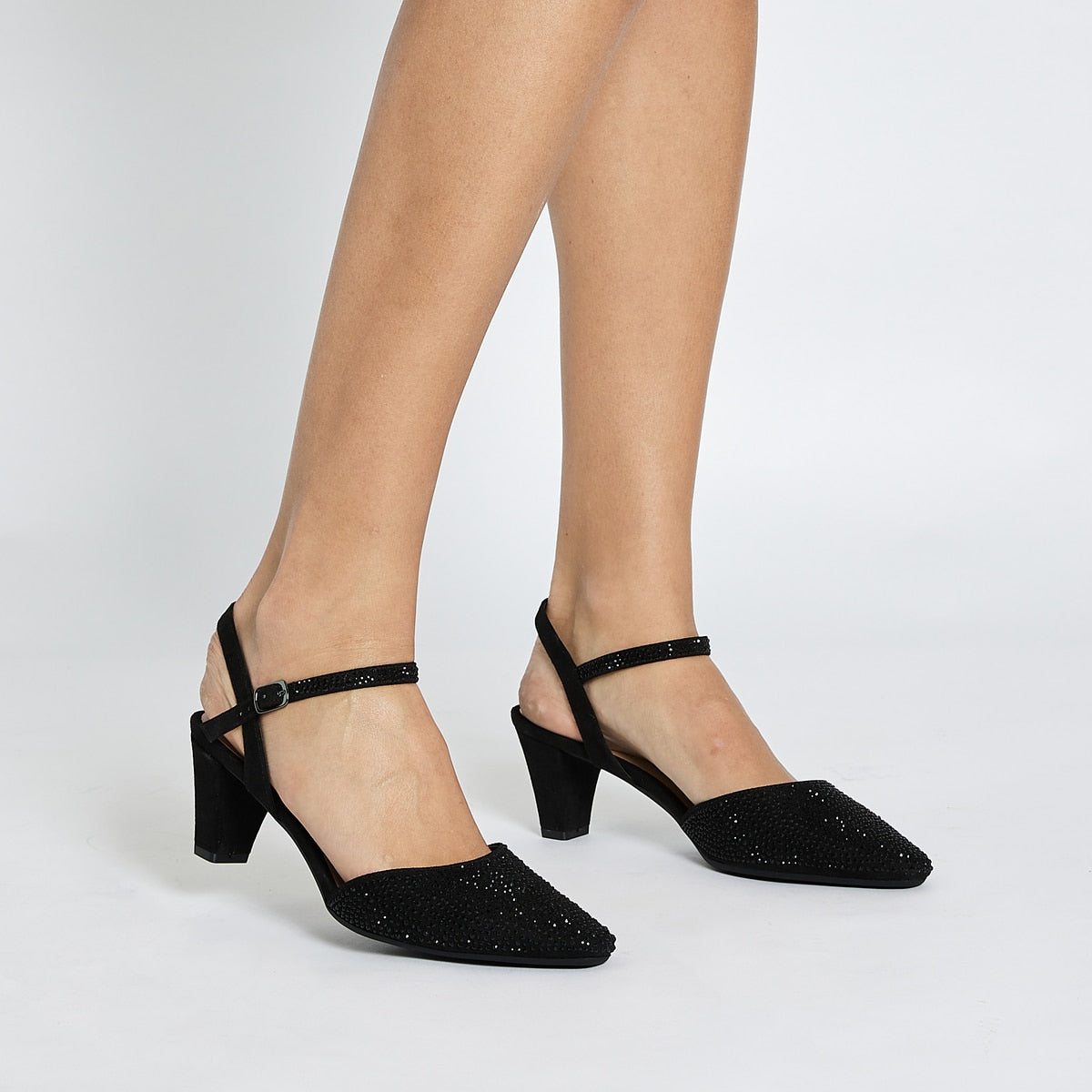 Black sparkly block heel shoes Clearance