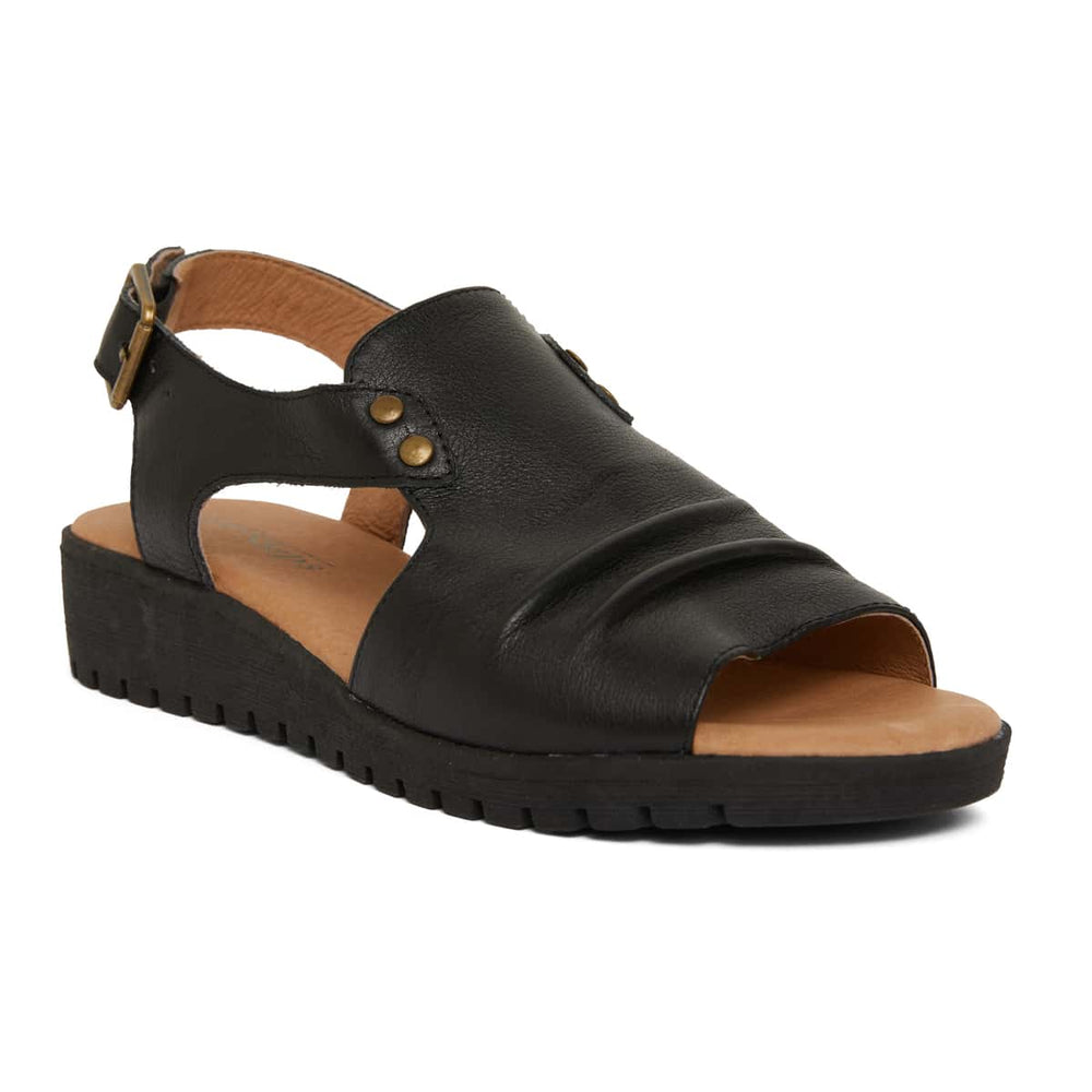 Gelato Sandal in Black Leather Easy Steps Shoe HQ