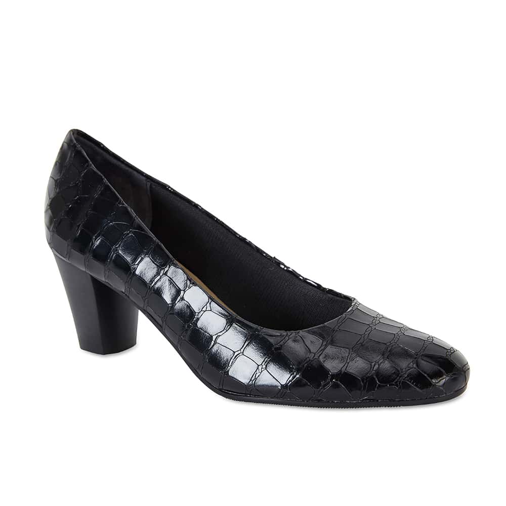 Marley Heel in Black Croc Leather