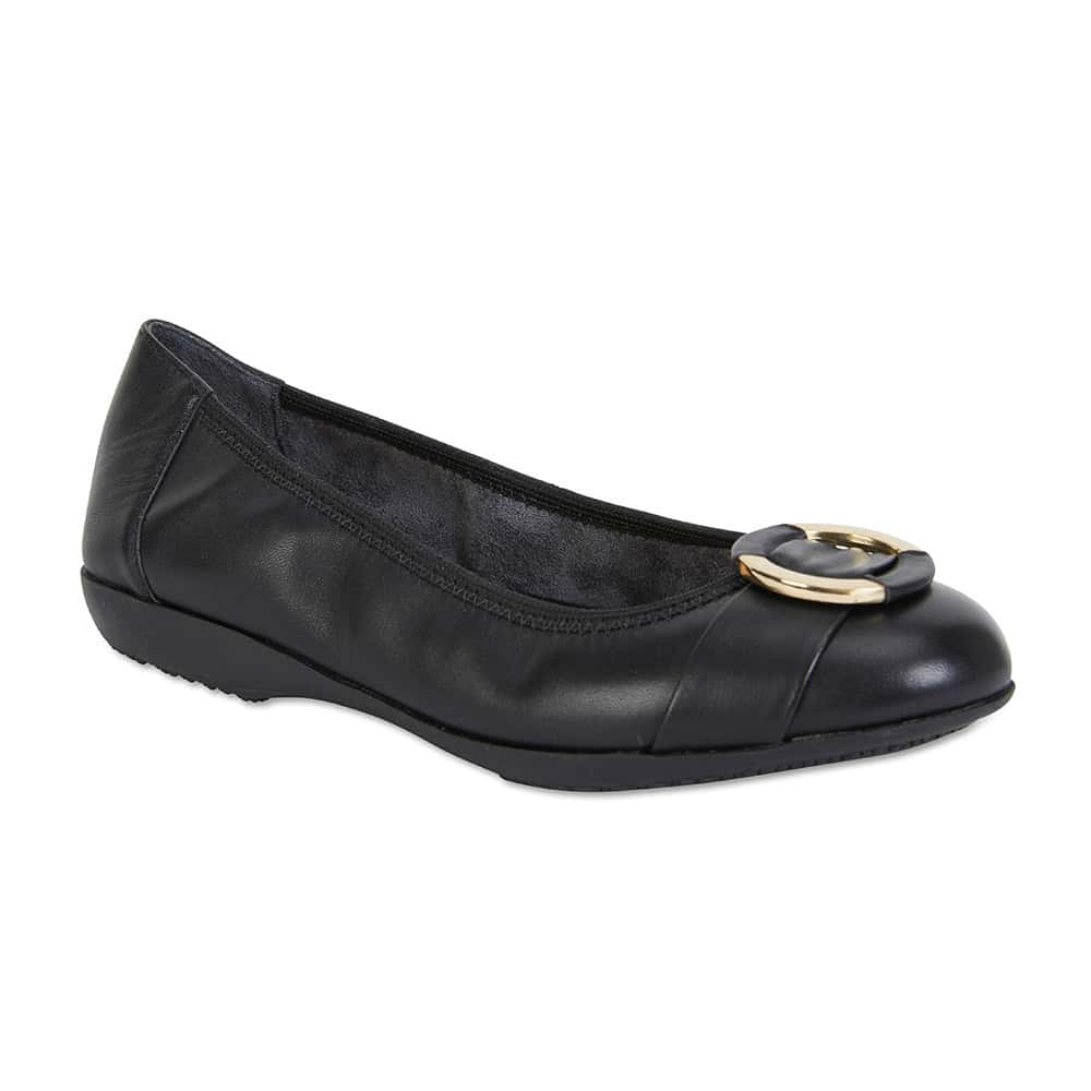 Nadine Flat in Black Leather
