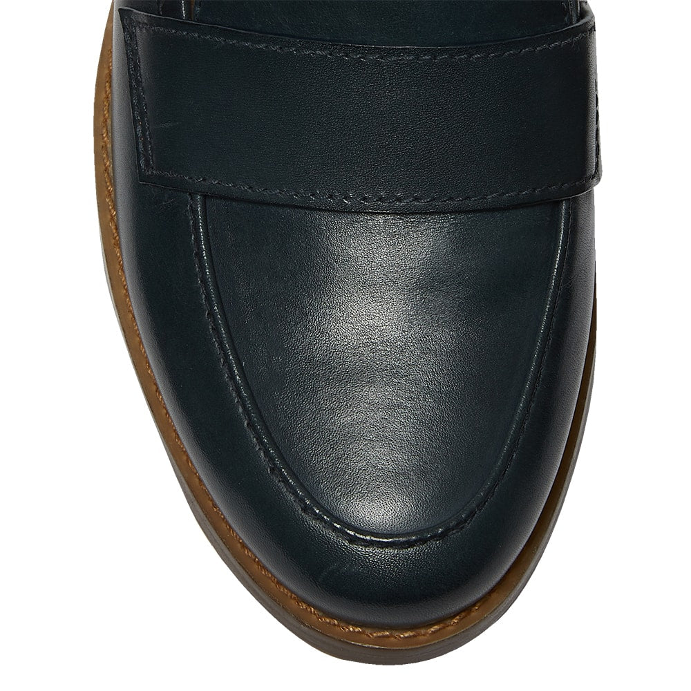 Navy Leather Mid Heel Jeweled Loafer main image 0