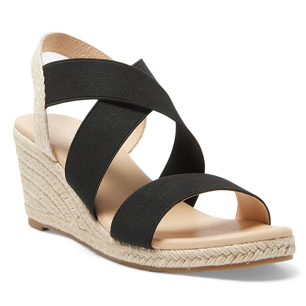 Selina Wedge in Black Fabric